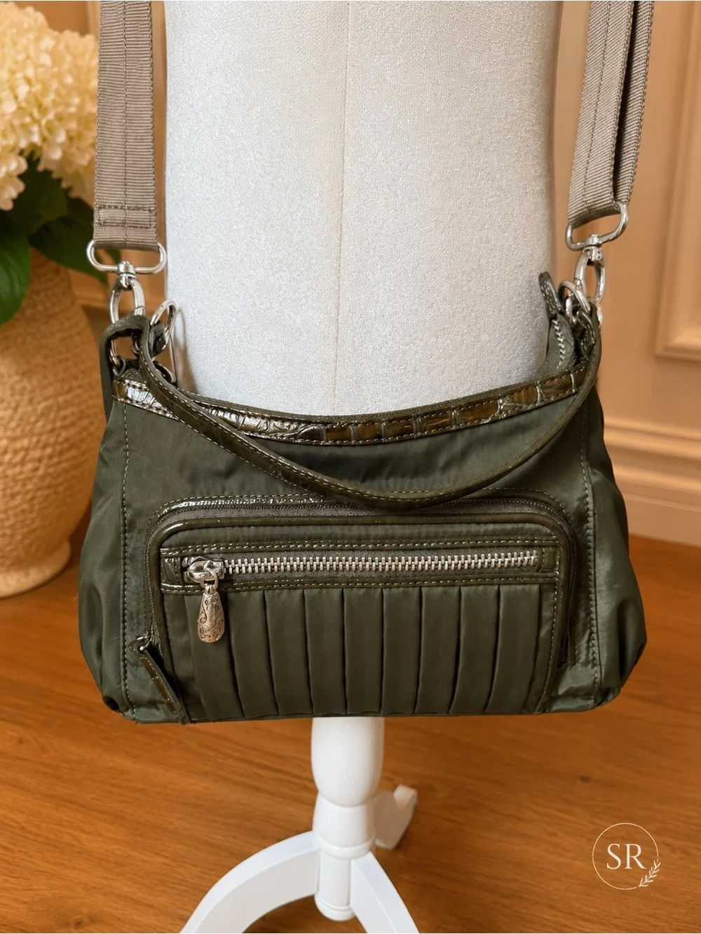 Brighton Go-Go Green Nylon Crossbody Shoulder Bag Convertible w Dust Bag